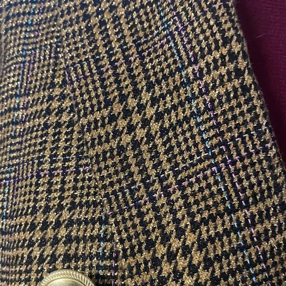Nine West Brown Plaid Blazer with Gold Buttons - Picture 2 of 14